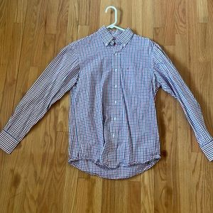 Izod Men’s Dress Shirt Red Navy White Medium Plaid